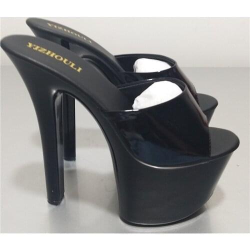 17cm Women High Square Heel Platform Summer Slippers 7 Inch High Heel Slippers Platform Pole Dancing Shoes