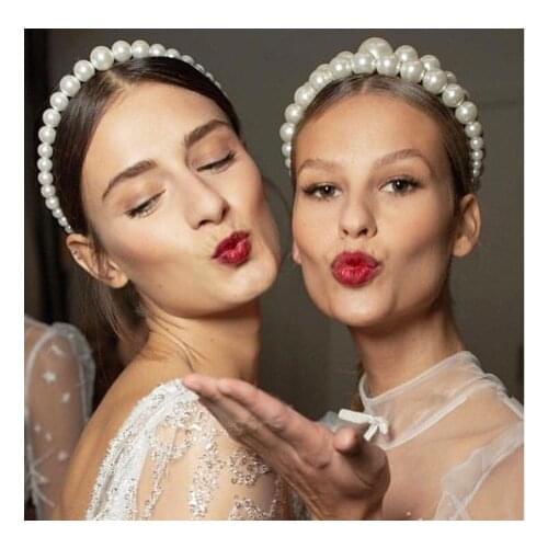 New Fashion Women Hair Hoop Vintage Mujer Hairband Big Pearl Headband for Girls Jewelry Headwear Bridal Hair Accessories