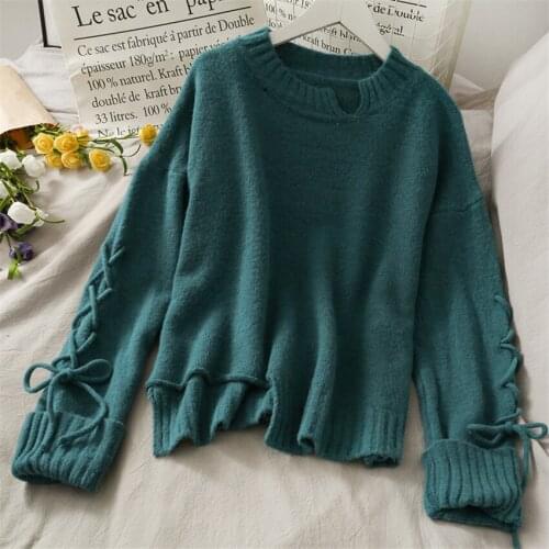 New Autumn Women Drawstring Sweaters Lady Long Sleeve knitted Sweater Female Solid Sweater Basic Tops Pullovers Bottomings 1276