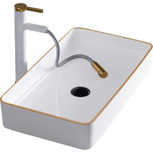 Gold Bathroom Sink Bowls Above Counter Basin White Art Basin Sink Light Luxury European Style Wash Basin Ceramic
