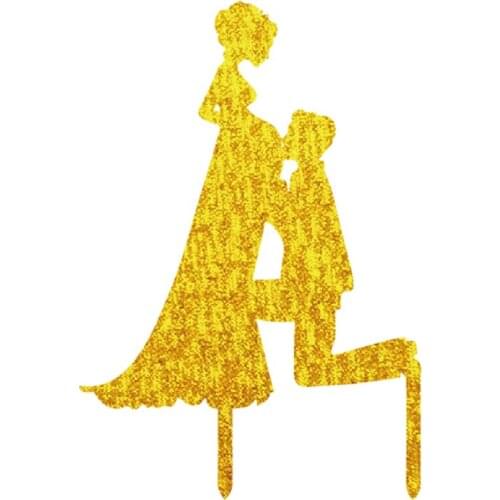 1PCS Groom Kissing Gravida Gold Acrylic Cake Toppers Happy Family Black Cake Stand Wedding Anniversary Party Cake Decor