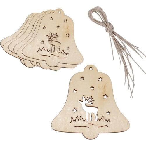 10pcs Christmas Wood Bell Rustic Christmas Decorations for Xmas Tree Hanging Ornament Party Festival Supplies
