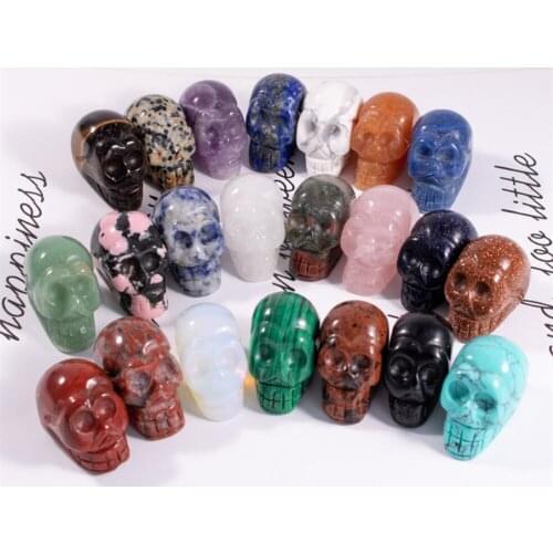 10pcs/lot 1 Inch Crystal quarze Skull Sculpture Hand Carved Gemstone Statue Figurine Collectible Healing Reiki Halloween