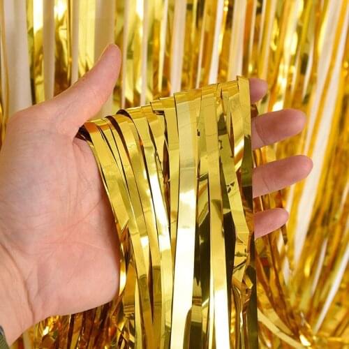 2m Gold Silver Metallic Foil Tinsel Fringe Curtain Birthday Party Decoration Wedding Photography Backdrop Curtain Photo Props