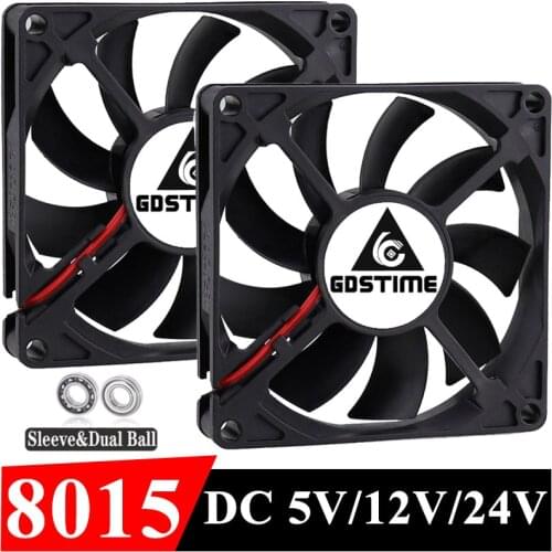 2pcs Gdstime 8cm DC 12V 24V 80mm x 15mm Dual Ball Bearing PC Case Cooling axial Fan 80*80*15mm 8015 Mute Radiator Cooler 2 Pin