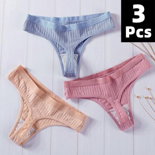 3 Pcs/set Womens Cotton G-String Thong Sexy Panties for Women String Briefs Low-Rise Underwear Intimate Lingerie Ladies
