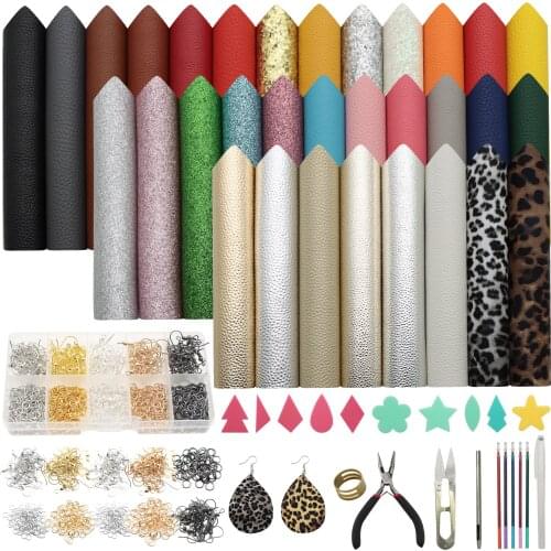 5 Styles 32 Pieces Faux Leather Sheets with Earring Cut Template and Earrings Making Tools Kit for Making Leather Earrings Bows