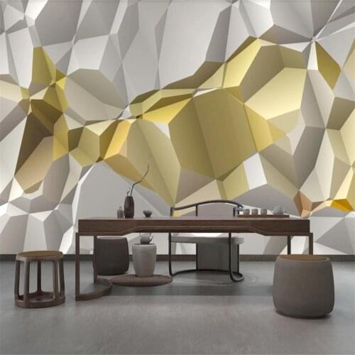 Milofi custom 3D wallpaper mural three-dimensional ultra-large gold geometric background wall living room bedroom decoration pai