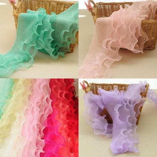 5Meter Three-layer Organ Pleated Ruffled Lace Ribbon Elastic Folded Lace Fabric Dress Collar Edge Trim Sewing Supplies 12cm Wide