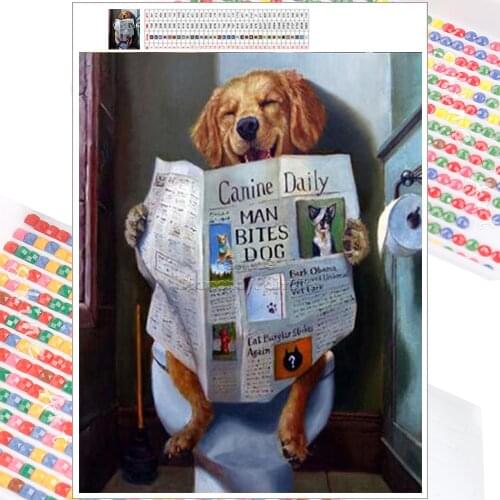 Diamond Embroidery Painting Mosaic Cartoon Newspaper Dog Animal 5D DIY Full Square Round Cross Stitch Mural Home Decoration