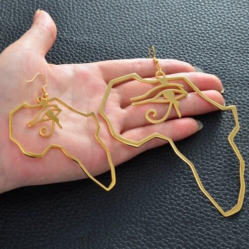 Anniyo African Map Ancient Egyptian Eye of Horus Exaggerate Larger Earring Amulet Egypt Traditional Ethnic Hyperbole #158221