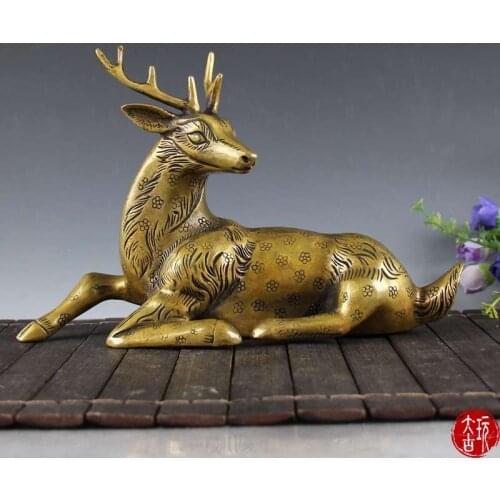 Antique QingDynasty copper Deer statue / sculpture,Decoration,hand-carved crafts,best collection&adornment,free shipping