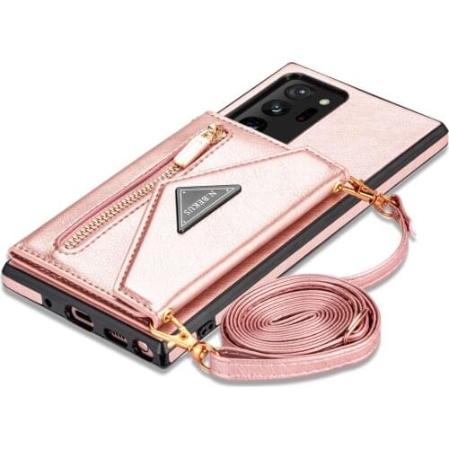 Zipper Wallet for Samsung Galaxy S20 S21 FE Note 20 Plus Ultra A52 A72 A12 5G Case Card Holder Lanyard Strap Crossbody Leather