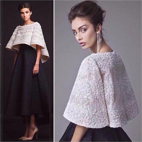 Black White Krikor Jabotian Evening Dresses Two Pieces Ankle Length Half Sleeves Prom Dresses With Jacket Formal Dresses Real Im