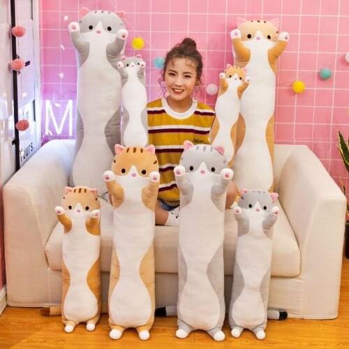 Long Cat Plush Kawaii Cat Doll Pillow Soft Sausage Plushie Stuffed Cotton Pillow Bed Decor Kids Toys Xmas Birthday Gift For Girl