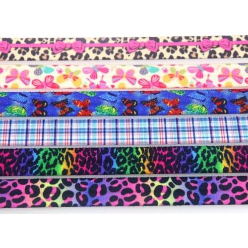 DUWES 5/8'' 50yards Leopard Butterfly Grid Printed Fold Elastic FOE Stretch Ribbon Hairbow Headwear Headband DIY OEM D1538