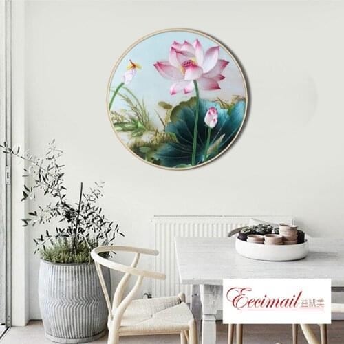 EECAMAIL New Chinese Zen Lotus Diamond Painting Round Pattern Dot Diamond Cross Stitch Diamond Embroidered Study Room Bedroom