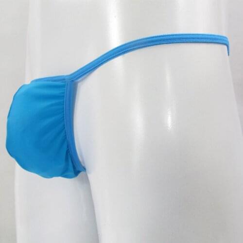 G6992 Mens Triangle Back String Posing Thong Contoured Pouch Silky soft semi c-thru Thin Swim Fabric