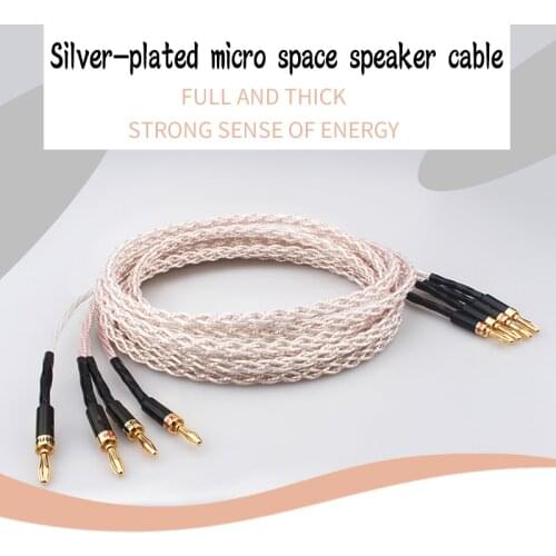 HiFi Audio Line OCC Silver Plated Speaker Cable Banana Plug 8-strand Braid Wire