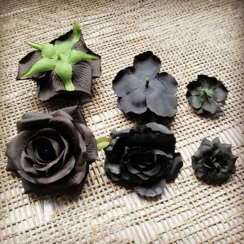 Artificial Black Roses Silk Flower Heads DIY Wedding Home Decoration Halloween decor Festive Accessories Party Supplies