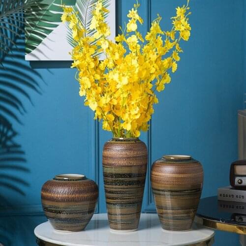 Ceramic Modern Home Decor Brown Flower Vase Office Ornaments Wedding Living Room Accessories Flower Pottery