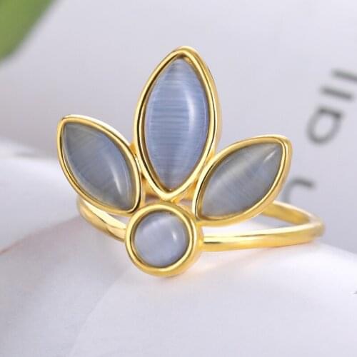 Boho Blue Opal Leaf Rings Fashion Jewelry Gold Silver Color Rose Gold Wedding Rings For Women Creative Gifts 2021