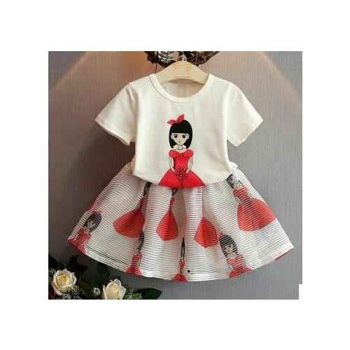 Thunderers Girls Cartoon Clothes Set Summer Little Beauty T-shirt With Cute Tutu Skirt Two-piece Daily Casual Suit Baby Clothing