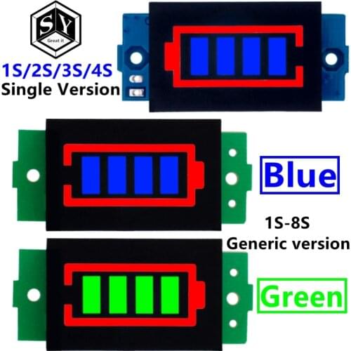 1S 2S 3S 4S Single 3.7V Lithium Battery Capacity Indicator Module 4.2V Blue Display Electric Vehicle Battery Power Tester Li-ion