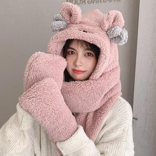 New Women Cute Tiger Ears Wear Hat High Quality Add Fur Lined Winter Hat Stylish lambswool Beanie Hats For Women Warm Cap