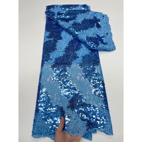 Newest Fashion Nigeria Wedding Lady Dress Material in Sky Blue Embroidery Tulle Lace Fabric Shinning Turtle French 2021 T157