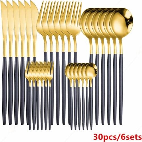 New Gold Dinnerware Fork Spoon Knife Set Black Stainless Steel Tableware Western Christmas Gift Kitchen Cutlery Set