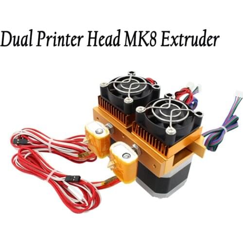 New Upgrade Maker bot mental MK8 12V Dual Head Nozzles 0.4MM Extruder Double Print Head For 3D Printer parts 1.75mm Filaments