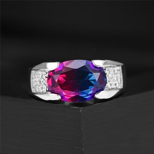 Charming Blue Purple Oval Zircon Engagement Rings For Men Women Wedding Jewelry Vintage Fashion Rainbow Crystal Stone Ring Gifts
