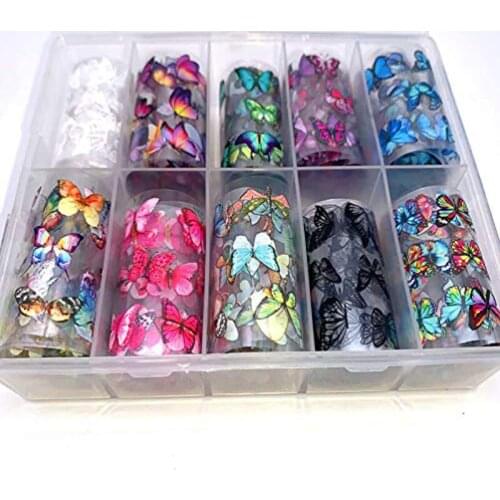 10PCS Butterfly Nail Foil Nail Art Sticker Nail Decal Flower Transfer Starry Sky Paper Colorful Nail Transfer Foil 4x100cm ,tu5