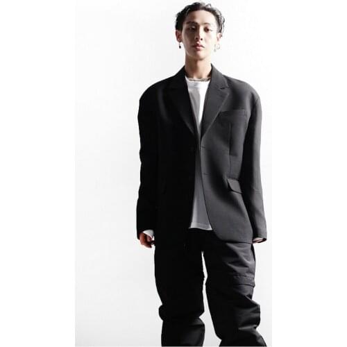 Mens Retro high level professional temperament two button medium length suit coat