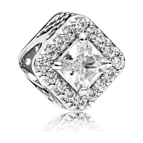 Genuine 925 Sterling Silver Bead Charm Multicolor Dazzling Geometric Radiance With Crystal Beads Fit Pan Bracelet & Necklac