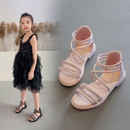 2021 New Summer Childrens Sandals Non-slip Soft Bottom Student Kids Beach Shoes Fashion Rhinestone Princess Girls Sandals 21-30