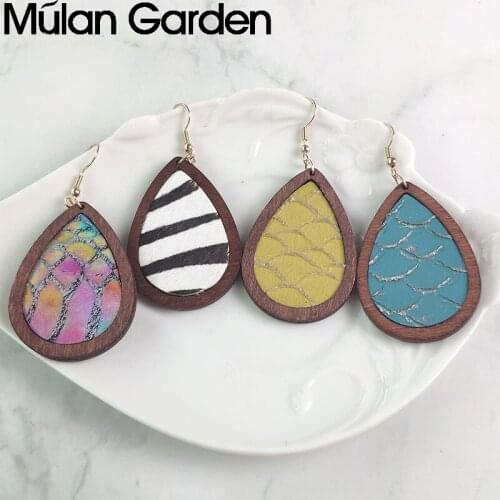 Snake Skin Zebra Real Cowhide Leather Earring for Women Vintage Bohemian Water Drop Wood Earring Jewelry Girl Gift Drop Shipping