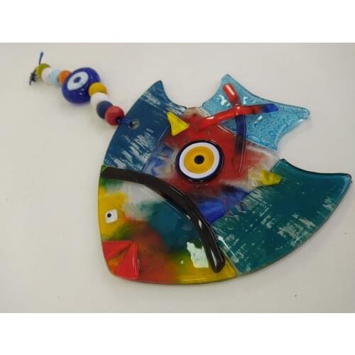 Fish Evil Eye 12cm Glass Bead Pendant Charm Turkish Handmade Big Amulet for Wall Hanging Talisman Boho Home / Room Decor
