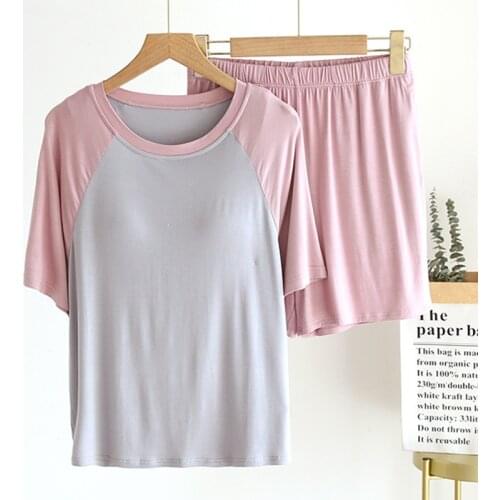 Comfortable Pajamas Women Patchwork Color Sleepwear Set Modal Cotton Homewear Pijamas Large Size Shorts Summer Pyjama Femme