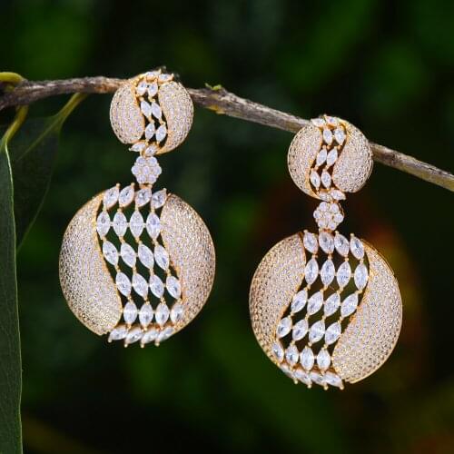 Blachette Jewelry Luxury Waterdrop African Dangle Earrings For Women Wedding Cubic Zirconia Crystal DUBAI Bridal Earrings Party