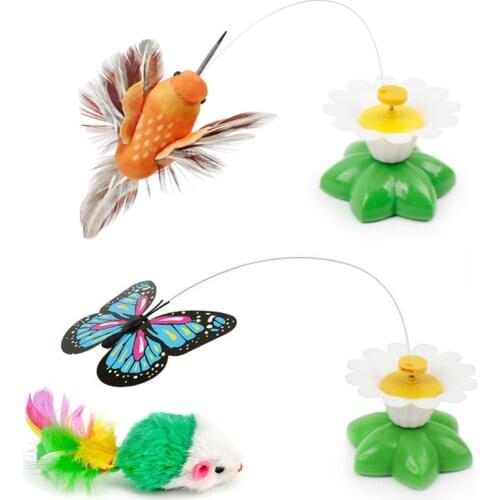 Funny Cat dog Toys Electric Rotating Colorful Butterfly bird Pet Seat Scratch Toy For Cat Kitten dog cats intelligence trainning