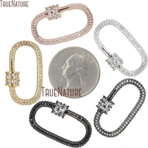 Cubic Zirconia Pave Clasp CZ Micro Pave Oval Screw Clasp Lock Carabiner Pave Lock 11x25mm FC28016