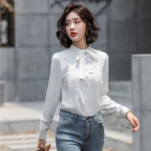 New 2020 Fashion Blouses for Women Shirts White Long Sleeve Office Ladies Tops Work Wear Clothes OL Styles
