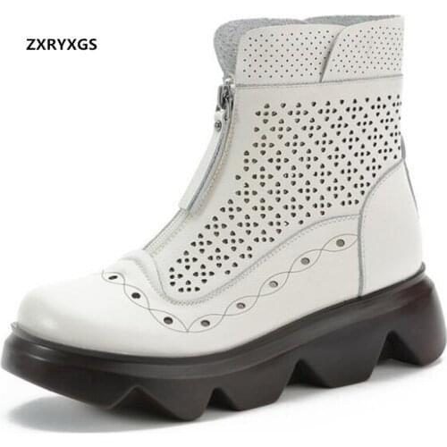 2021 New Spring Summer Ankle Boots Genuine Leather Hollow Sandals Womens Boots Thick-soled Lightweight Non-slip Fashion Boots