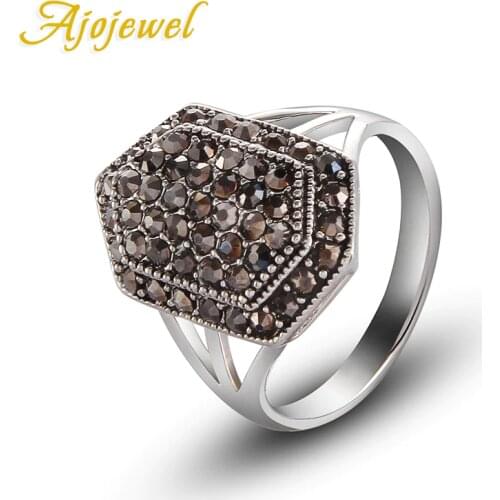 Ajojewel Brand Female Antique Jewelry Anel Retro Black CZ Stone Shield Womens Rings Vintage