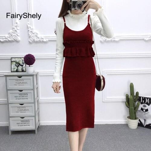 Korean Elegant Sweater Vest Dress Women 2019 Sexy Wine Red V Neck Split Tie Loose knitting Dresses Autumn Female Casual Vestidos