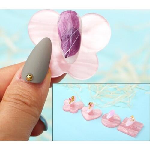 1 Nail Art Holder Practice Display Stand Pink Color Round Butterfly Shape Acrylic Crystal False Nail Polish Showing Shelf