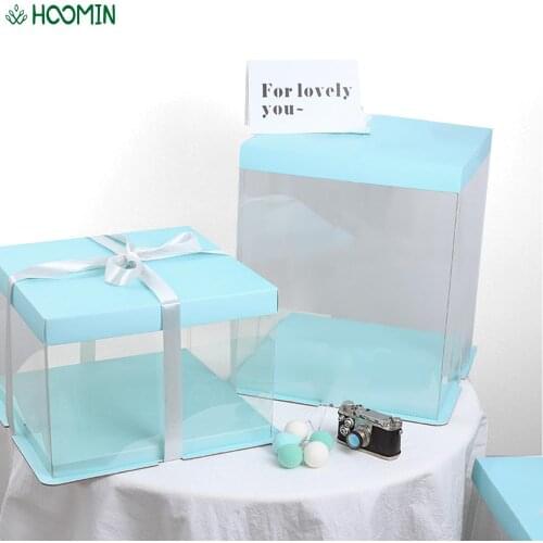 1Pcs 6/8/10 Inch PE Cake Box Wedding Party Transparent Square Cake Box Transparent Cupcake Packing gift box