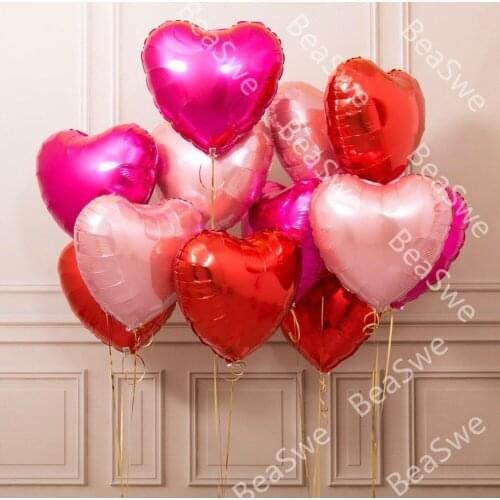 12pcs/lot Baby Shower 18 inch Pink Red heart helium foil Balloons Princess Girls Birthday Party Supplies Party Decoration globos